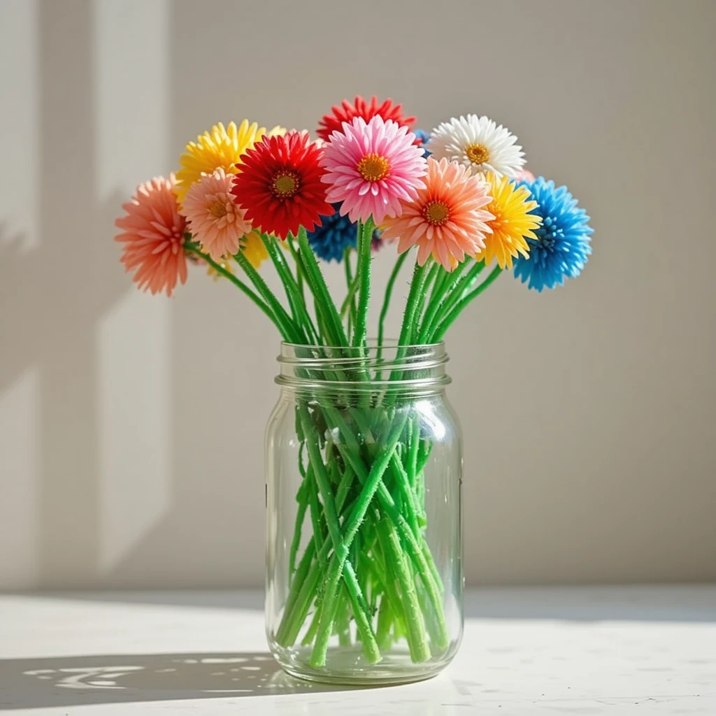Pom-Pom Bouquet in a Mason Jar