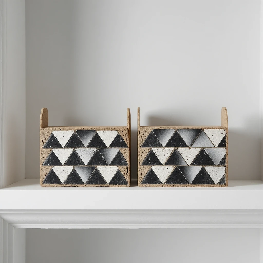 Brick Bookend Set with Geometric Patterns