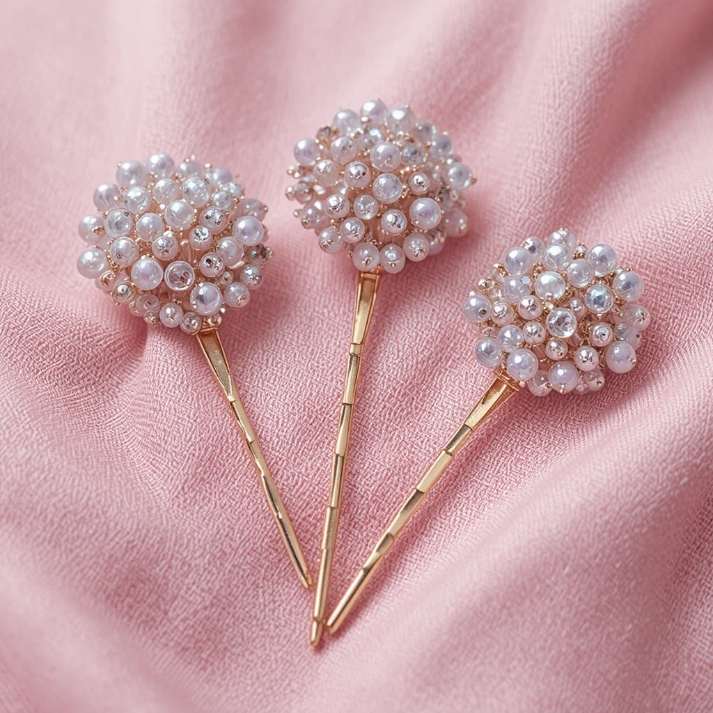 Glass Bead Embroidered Hair Pins