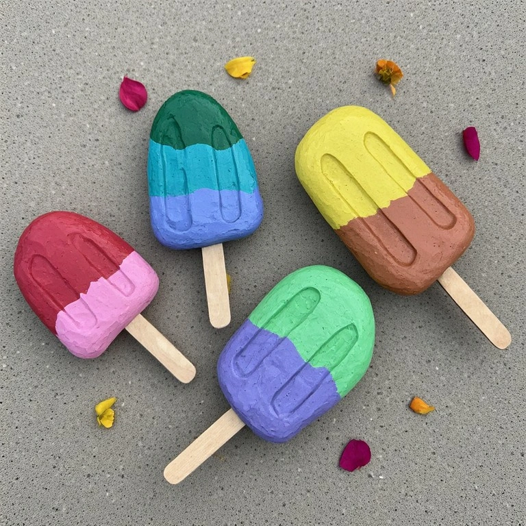 Ice Cream Craft Painted Rock Popsicles
