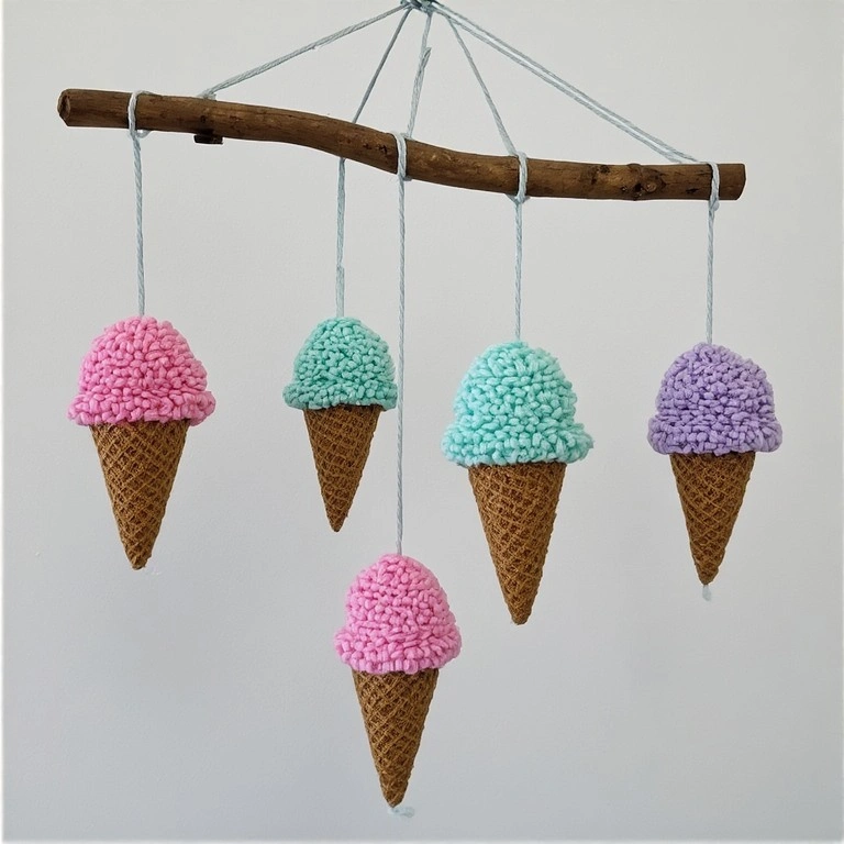 Ice Cream Scoops Yarn Pom-Pom Mobile