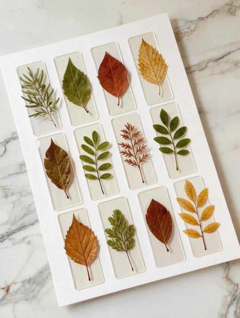Jungle Bookmark with Pressed Leaves