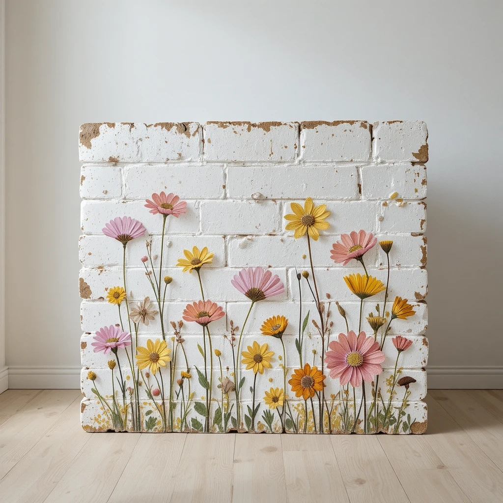 Painted Brick Doorstop with Floral Design