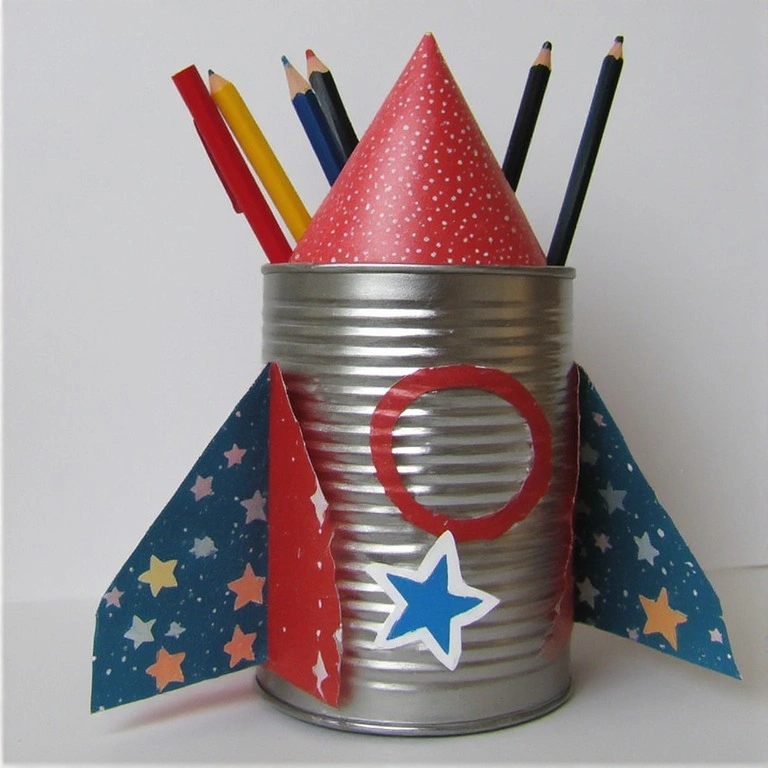 Tin Can Rocket Pencil Holder