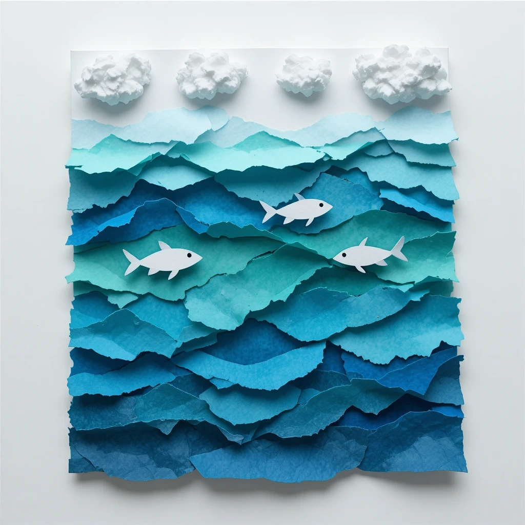 Torn Paper Ocean Scene