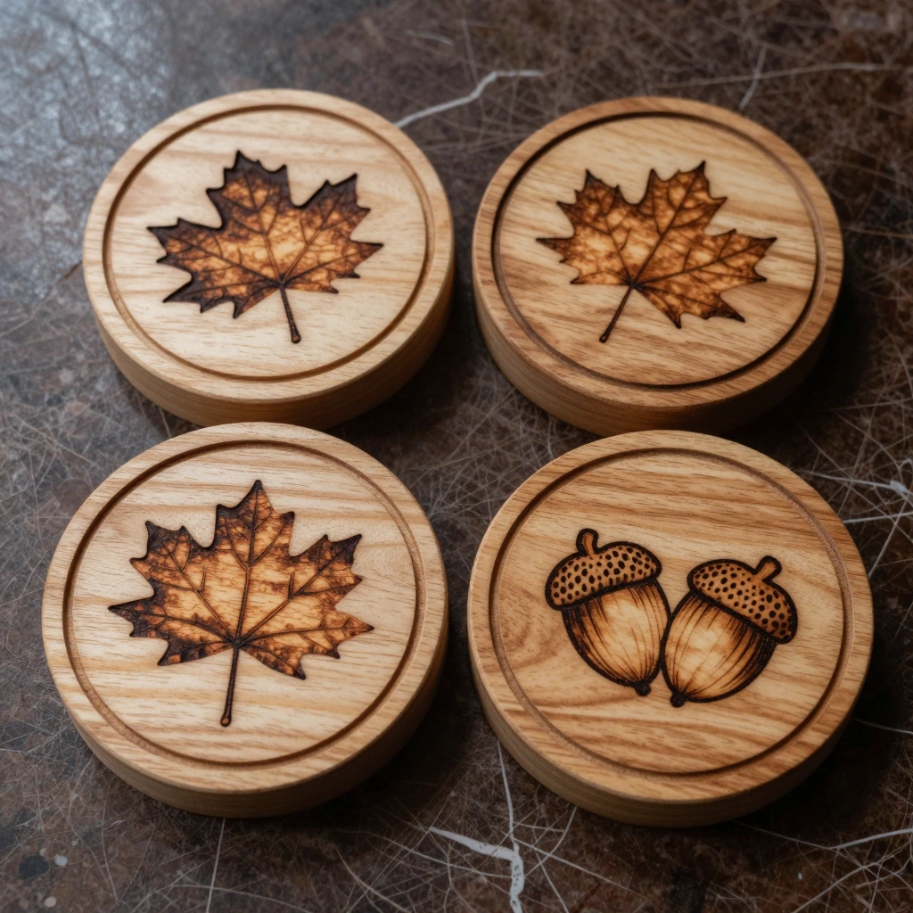 Wood Burned Autumn Coasters