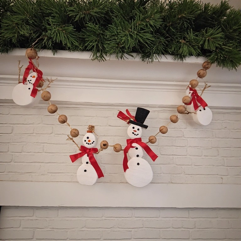 Wooden Bead Snowman Garland