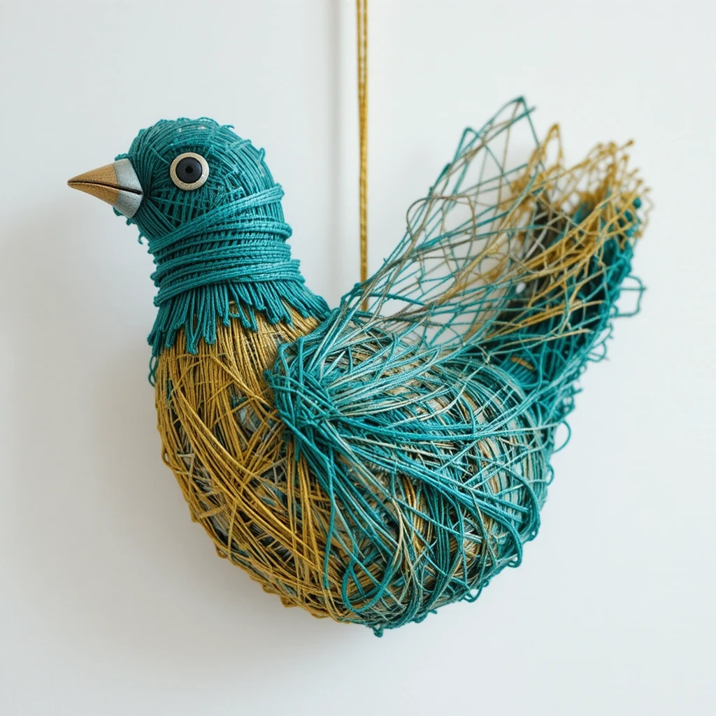 Yarn-Wrapped Bird Sculpture