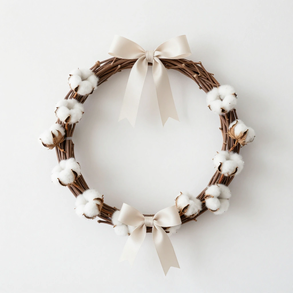 Cotton Stem and Twig Minimal Wreath