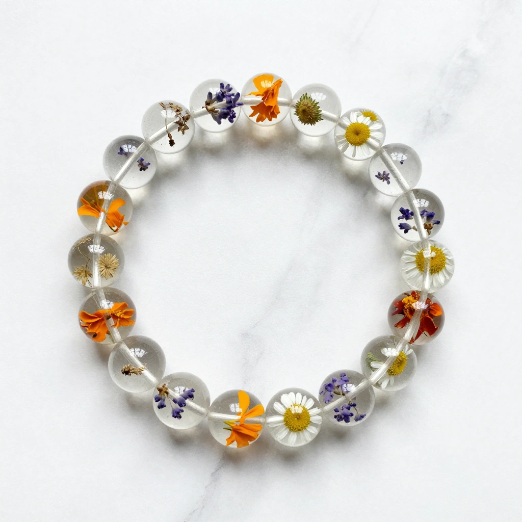 Dried Flower Resin Bead Bracelet