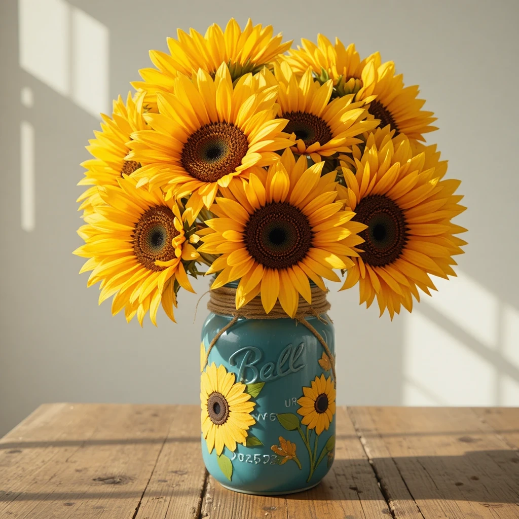 Sunflower Mason Jar Vase