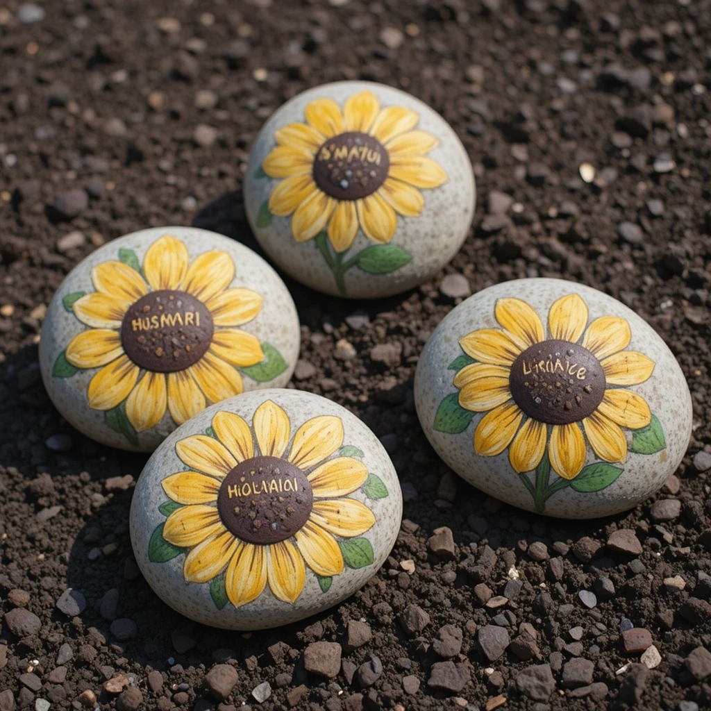 Sunflower Painted Rock Garden Markers