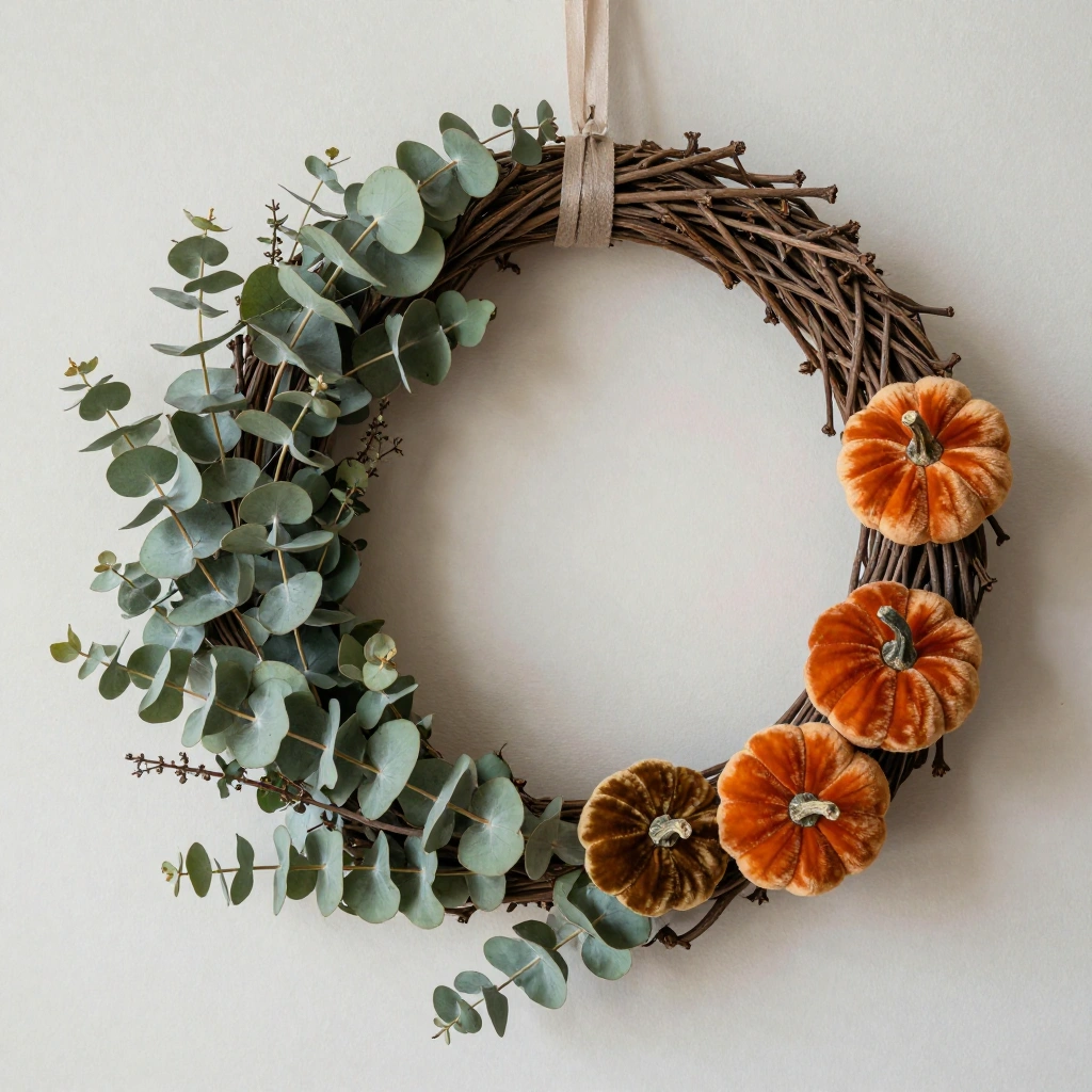 Velvet Pumpkin and Eucalyptus Wreath